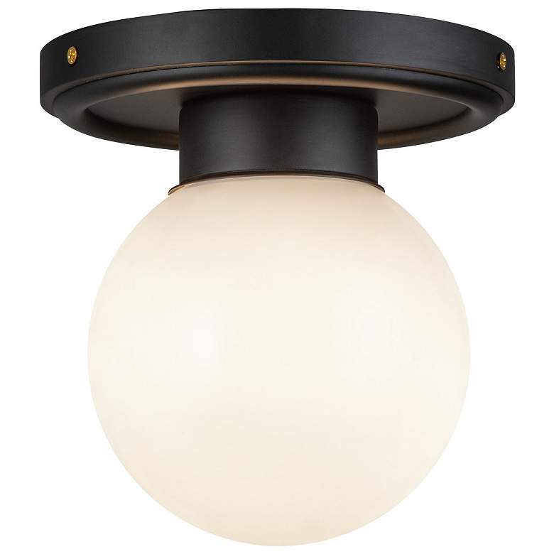 Image 1 Alora Mood Fiore E12 6-in Matte Black/Glossy Opal Glass Semi-Flush Mount