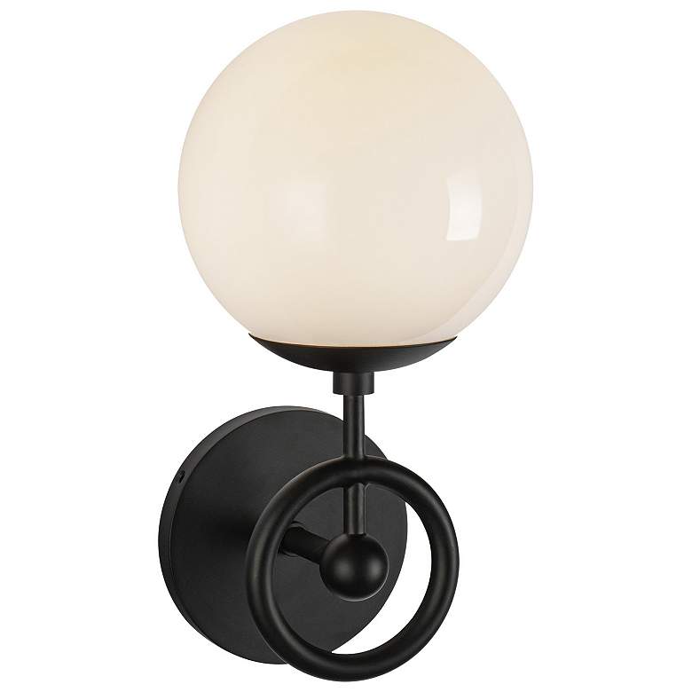 Image 1 Alora Mood Fiore E12 6-in Matte Black/Glossy Opal Glass Wall Vanity