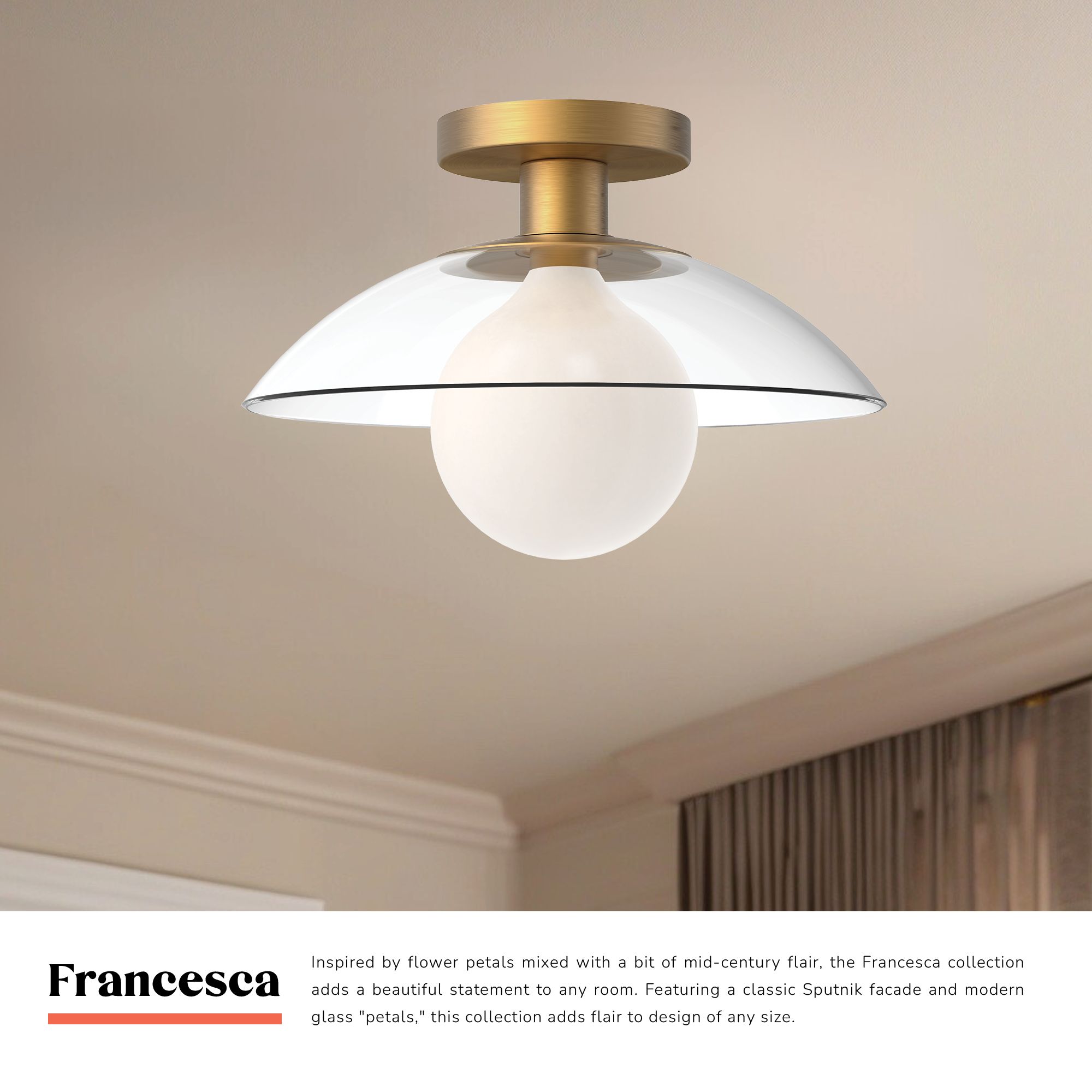 Image 4 Alora Mood Francesca E26 12-in Aged Gold/Clear Glass Semi-Flush Mount more views