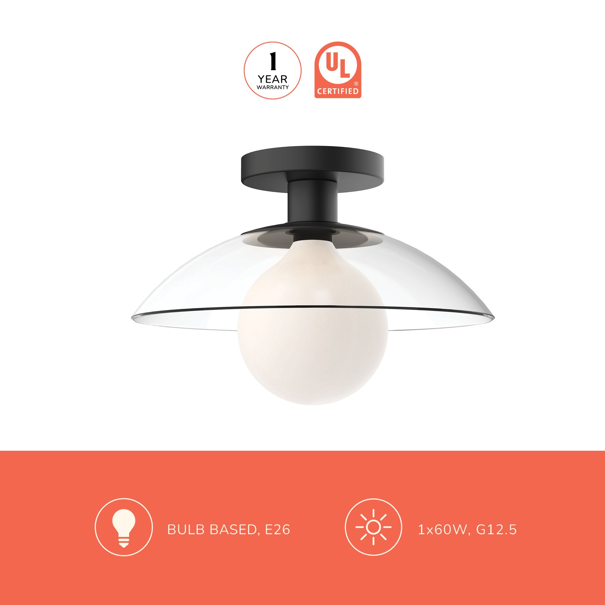 Image 5 Alora Mood Francesca E26 12-in Aged Gold/Clear Glass Semi-Flush Mount more views