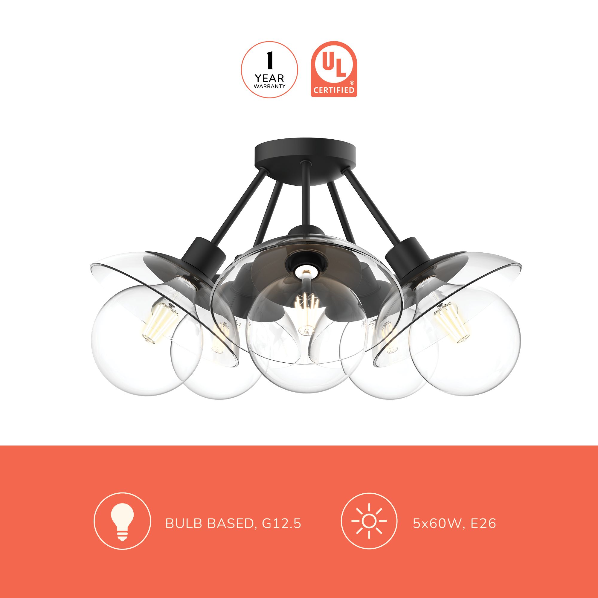 Image 4 Alora Mood Francesca E26 20-in Clear Glass/Matte Black Semi-Flush Mount more views