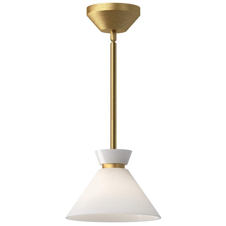 Image 1 Alora Mood Halston E12 8-in Brushed Gold/Glossy Opal Glass Pendant