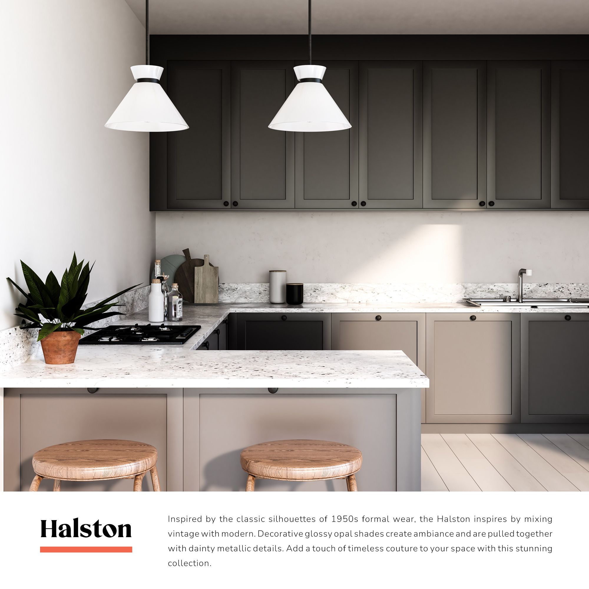 Image 4 Alora Mood Halston E12 8-in Brushed Gold/Glossy Opal Glass Pendant more views