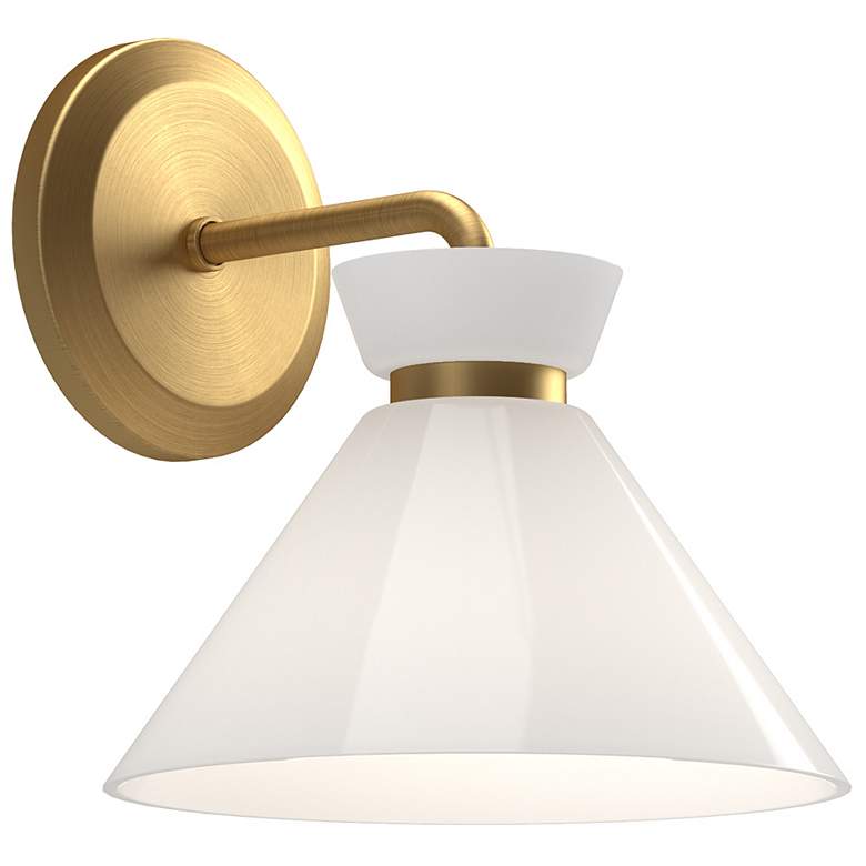Image 1 Alora Mood Halston E12 8-in Brushed Gold/Glossy Opal Glass Wall Vanity