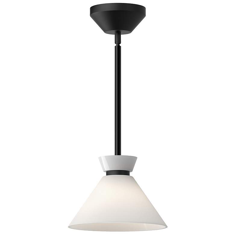 Image 1 Alora Mood Halston E12 8-in Glossy Opal Glass/Matte Black Pendant