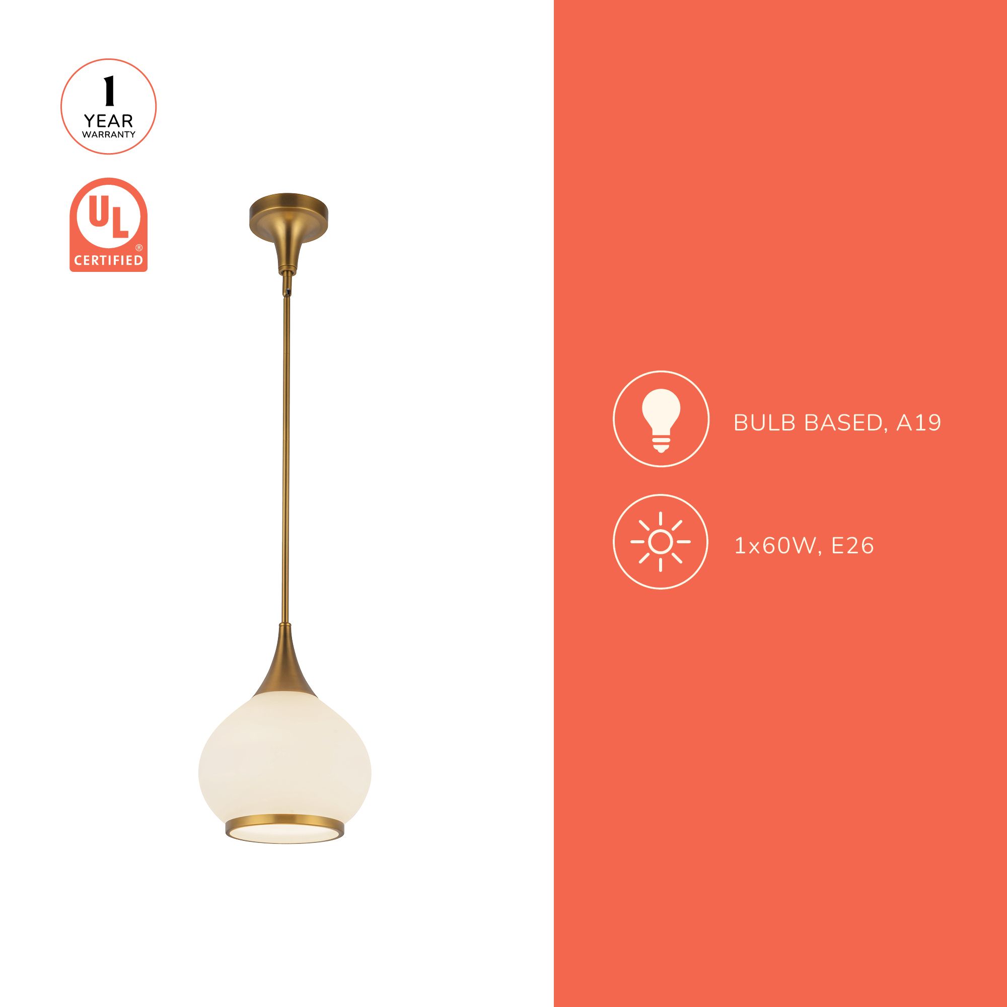 Alora Mood Hazel E26 10-in Aged Gold/Opal Matte Glass Pendant