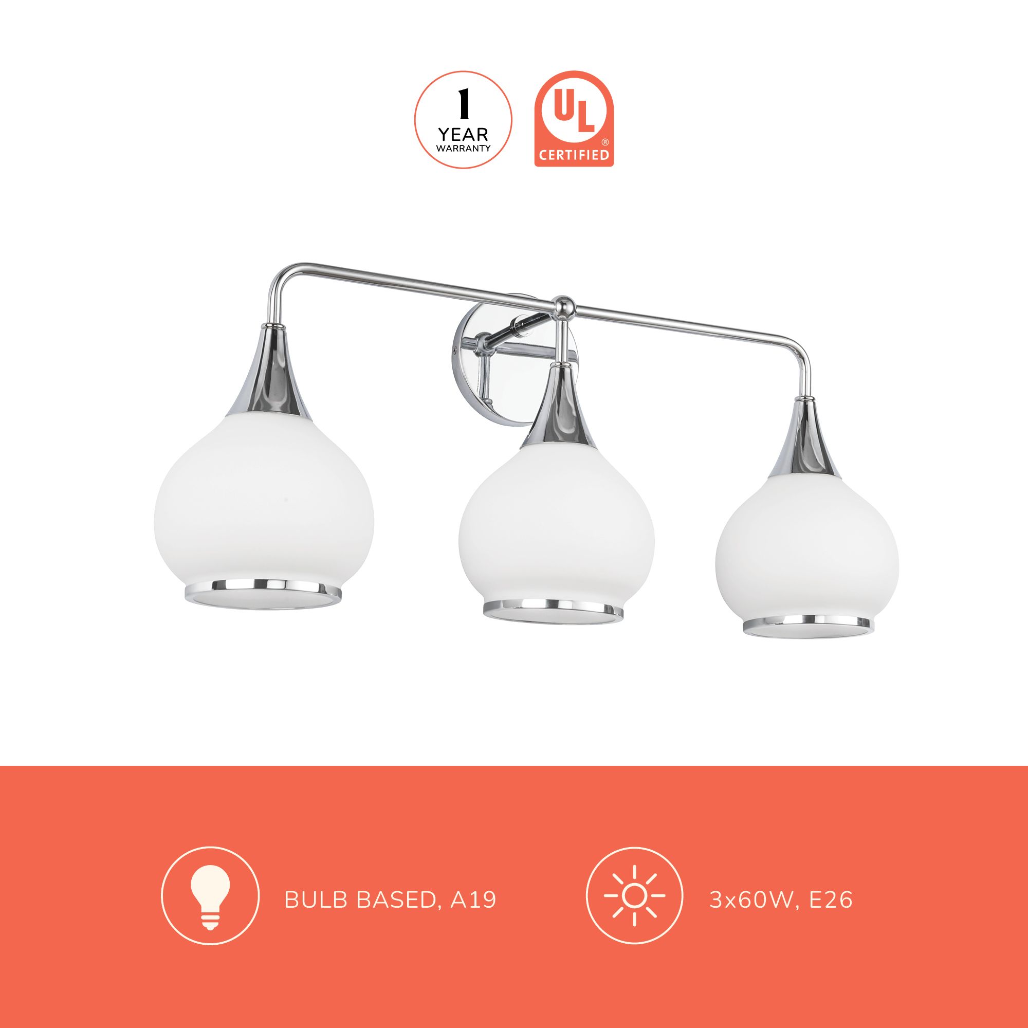 Alora Mood Hazel E26 26-in Chrome/Opal Matte Glass Vanity Light