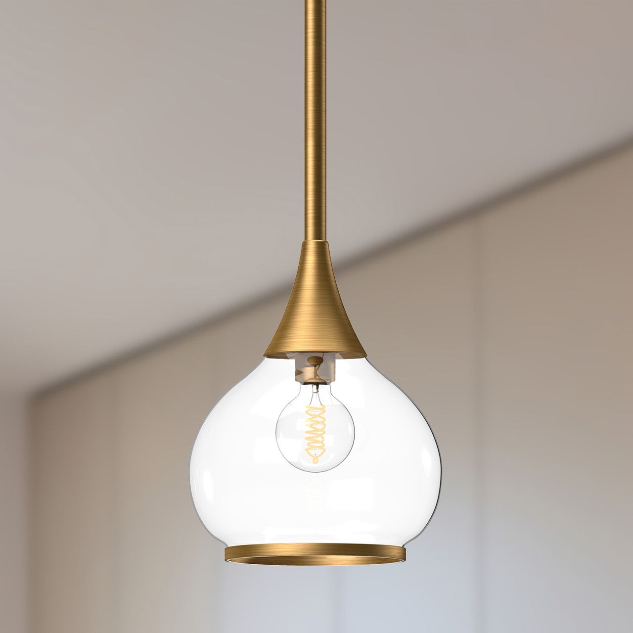 Alora Mood Hazel E26 6-in Aged Gold/Clear Glass Pendant