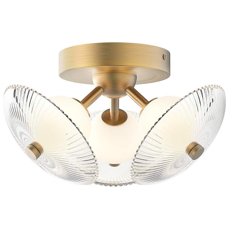Image 1 Alora Mood Hera LED 12-in Brushed Gold/Clear Ribbed Glass Flush Mount