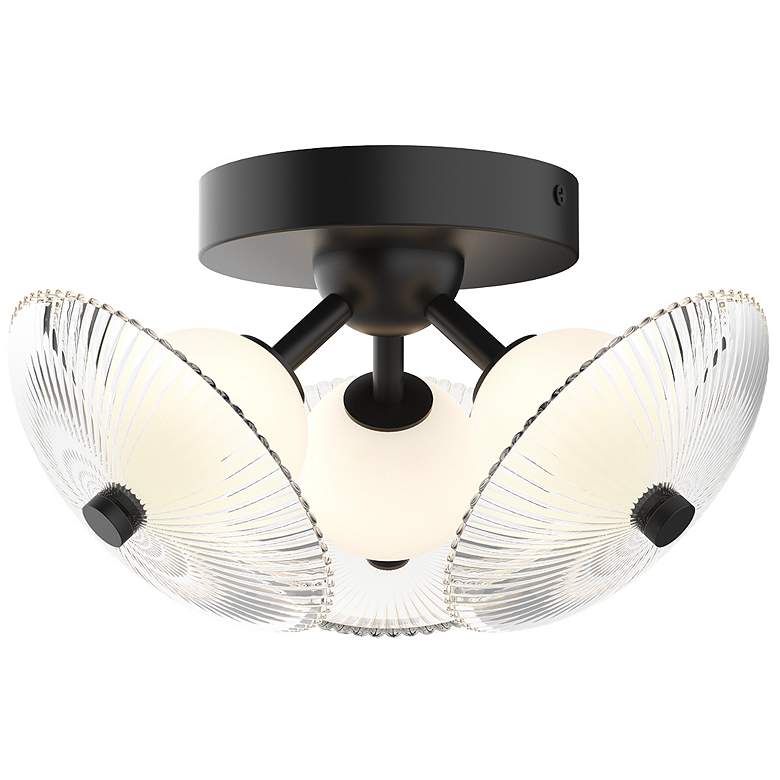 Image 1 Alora Mood Hera LED 12-in Matte Black/Clear Ribbed Glass Flush Mount
