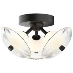 Alora Mood Hera LED 12-in Matte Black/Clear Ribbed Glass Flush Mount