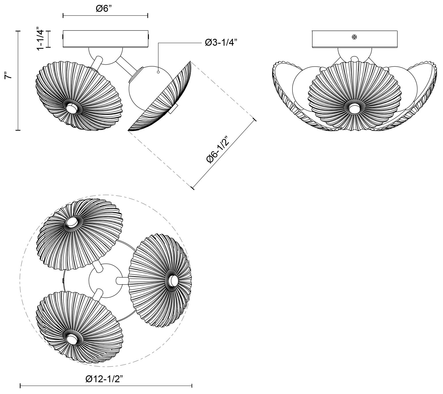 Image 3 Alora Mood Hera LED 12-in Matte Black/Clear Ribbed Glass Flush Mount more views