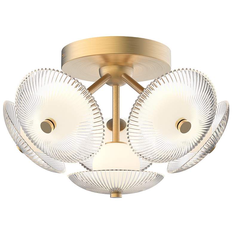 Image 1 Alora Mood Hera LED 16-in Brushed Gold/Clear Ribbed Glass Flush Mount