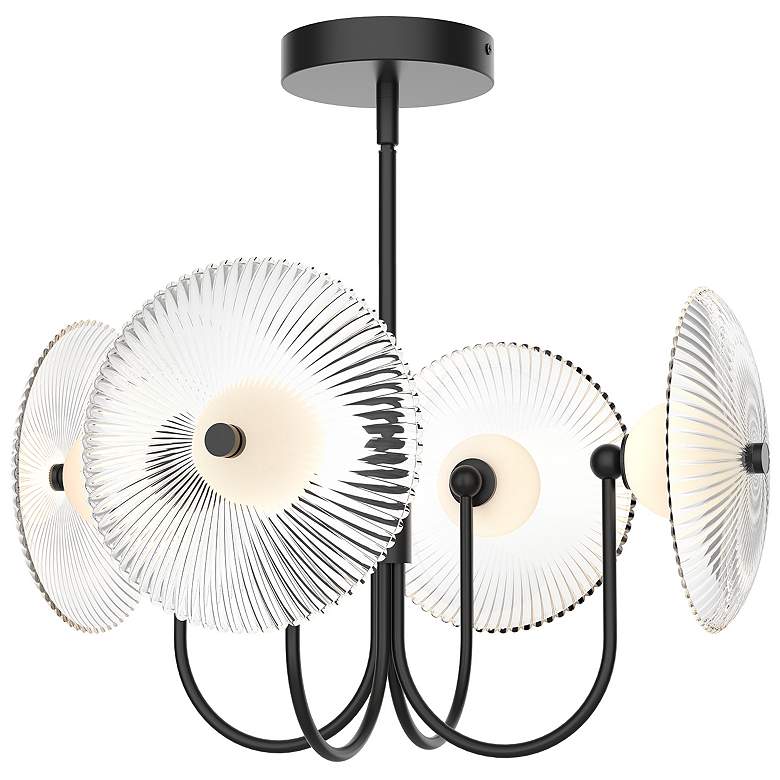 Image 1 Alora Mood Hera LED 21-in Matte Black/Clear Ribbed Glass Pendant