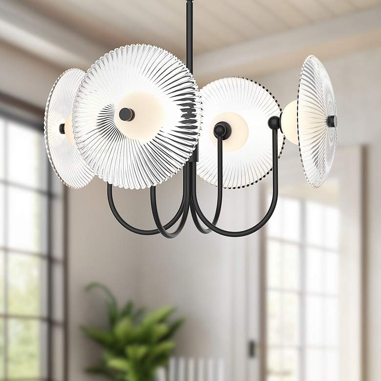 Image 1 Alora Mood Hera LED 21-in Matte Black/Clear Ribbed Glass Pendant
