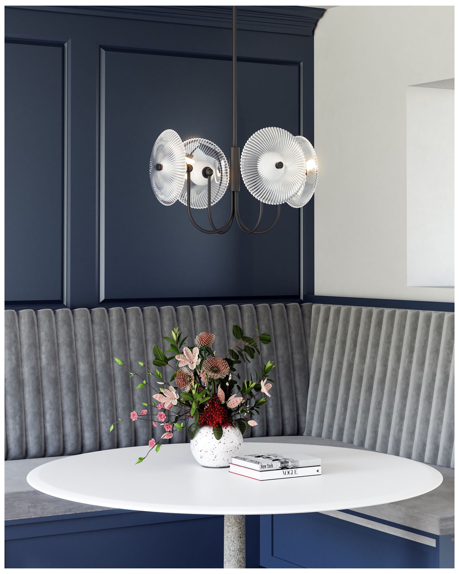 Image 3 Alora Mood Hera LED 21-in Matte Black/Clear Ribbed Glass Pendant more views