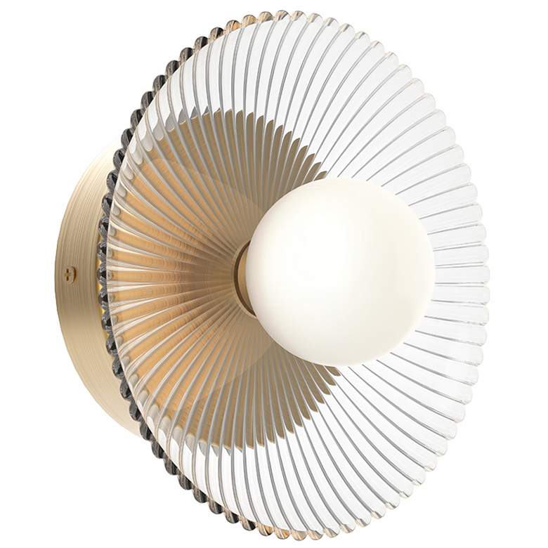 Image 1 Alora Mood Hera LED 9-in Brushed Gold/Clear Ribbed Glass Wall Vanity