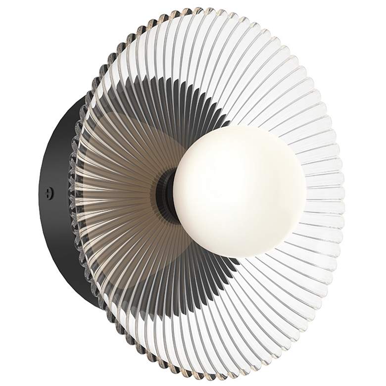 Image 1 Alora Mood Hera LED 9-in Matte Black/Clear Ribbed Glass Wall Vanity