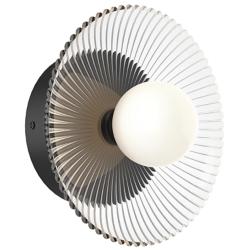 Alora Mood Hera LED 9-in Matte Black/Clear Ribbed Glass Wall Vanity