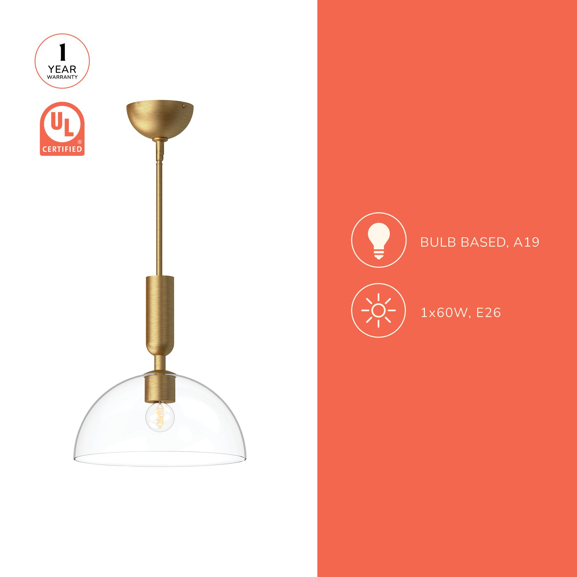 Image 4 Alora Mood Jude E26 12-in Brushed Gold/Clear Glass Pendant more views