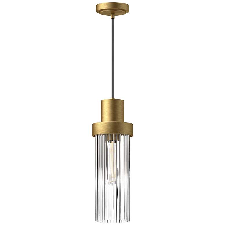 Image 1 Alora Mood Kent E26 5-in Brushed Gold/Clear Ribbed Glass Pendant