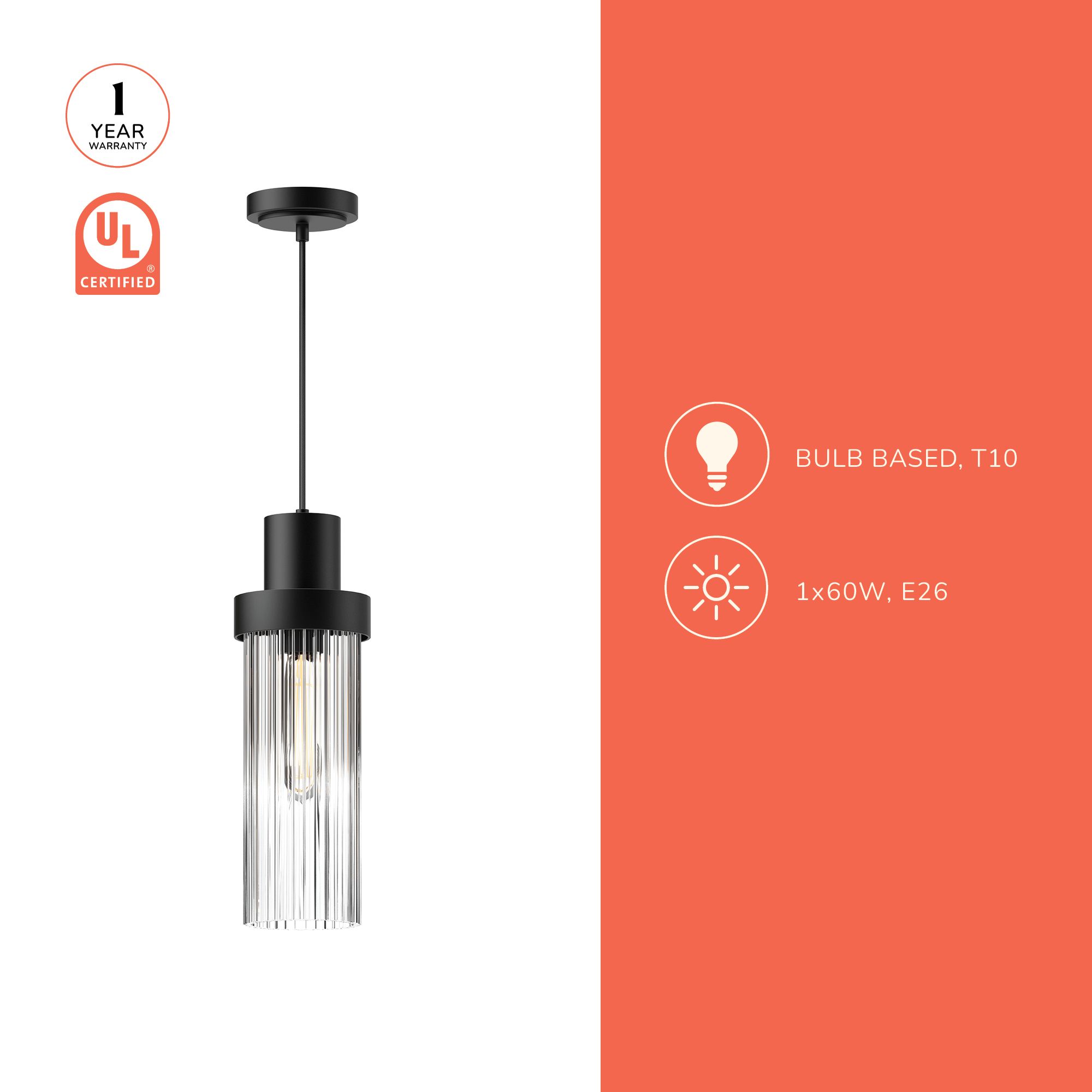 Image 4 Alora Mood Kent E26 5-in Chrome/Clear Ribbed Glass Pendant more views