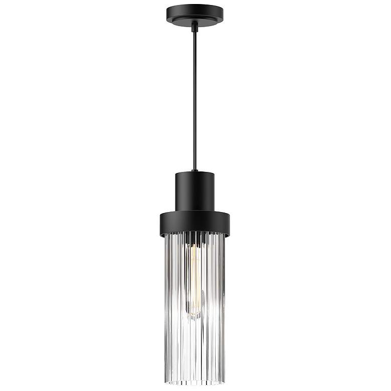 Image 1 Alora Mood Kent E26 5-in Clear Ribbed Glass/Matte Black Pendant