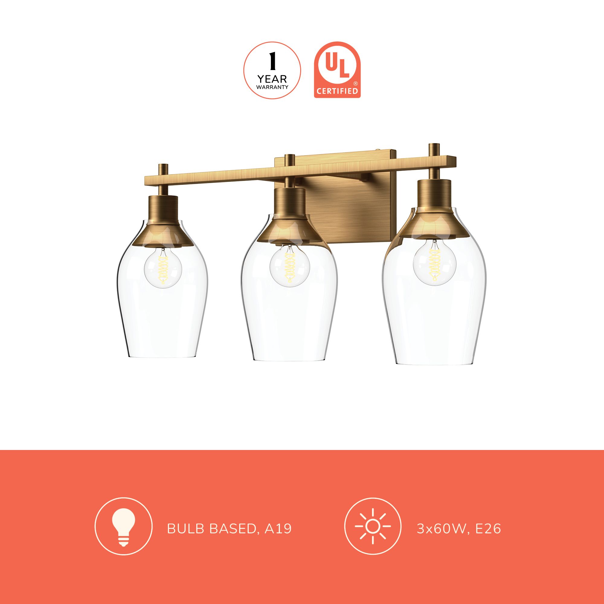 Image 4 Alora Mood Kingsley E26 22-in Brushed Nickel/Clear Glass Vanity Light more views