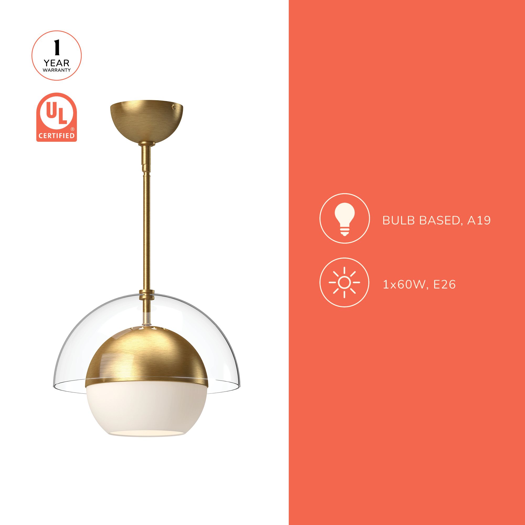 Image 4 Alora Mood Lucy E26 12-in Brushed Gold/Opal Matte Glass Pendant more views