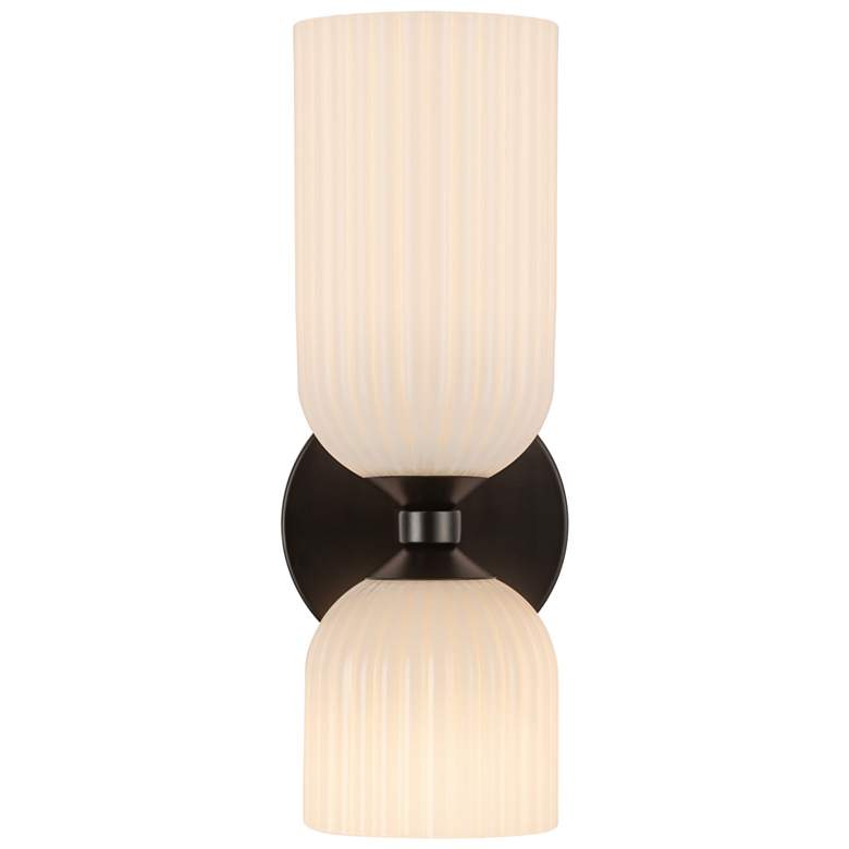 Image 1 Alora Mood Nelly E12 12-in Black/Glossy Ribbed Opal Glass Wall Vanity