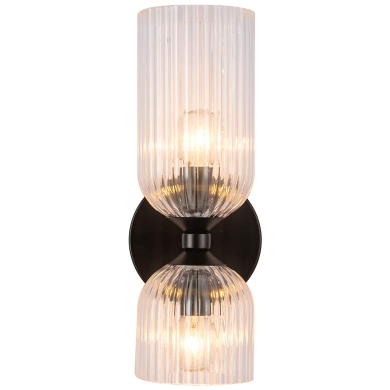 Image 1 Alora Mood Nelly E12 12-in Matte Black/Clear Ribbed Glass Wall Vanity
