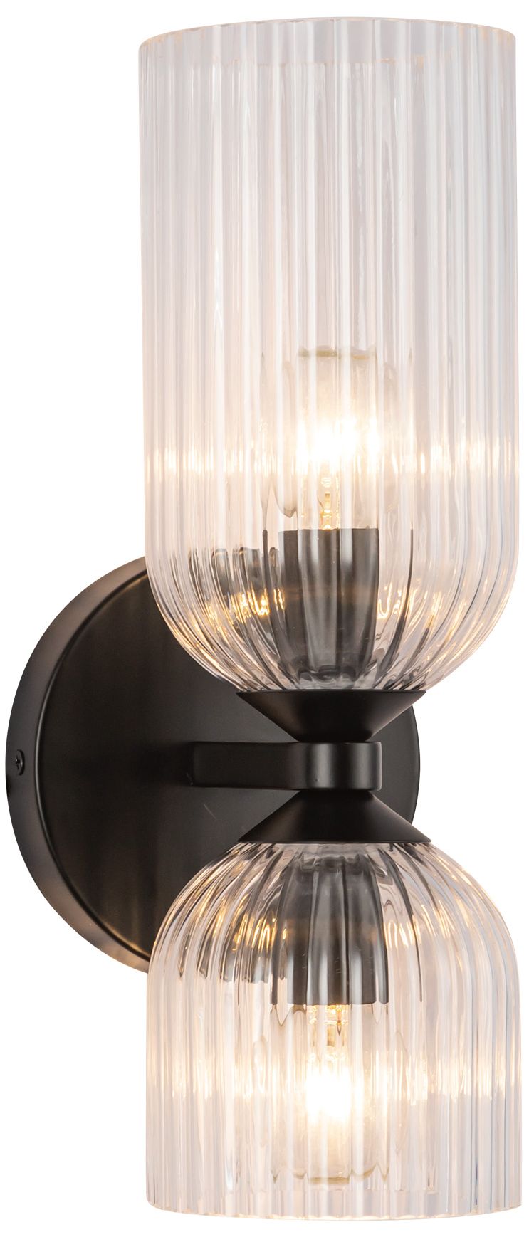 Image 2 Alora Mood Nelly E12 12-in Matte Black/Clear Ribbed Glass Wall Vanity more views