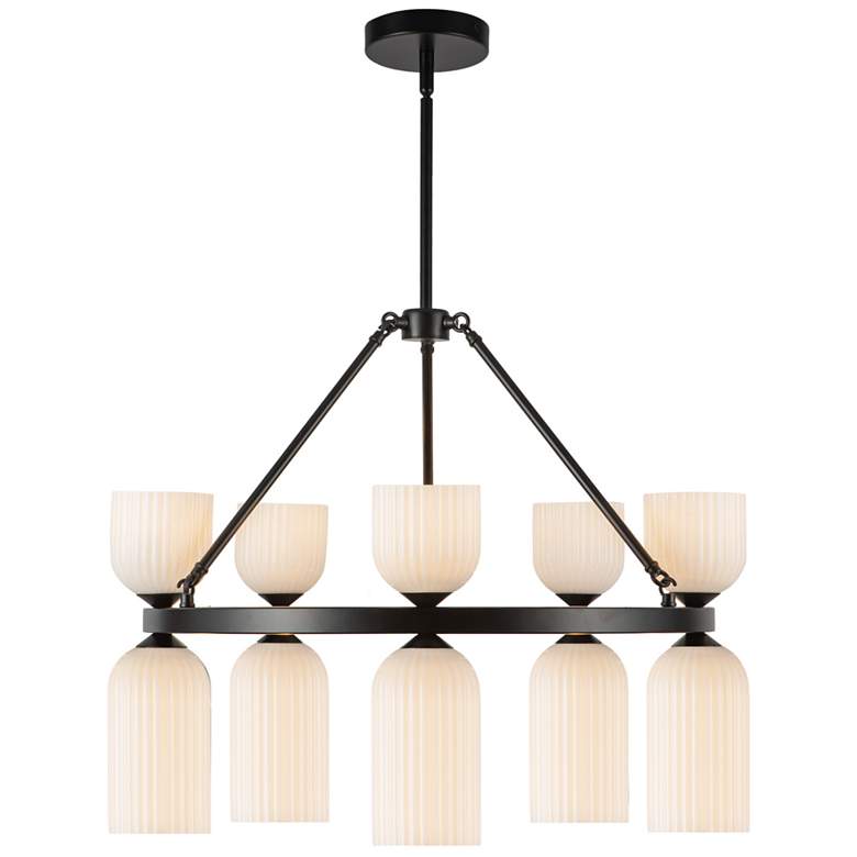 Image 1 Alora Mood Nelly E12 26-in Black/Glossy Ribbed Opal Glass Socket Chandelier