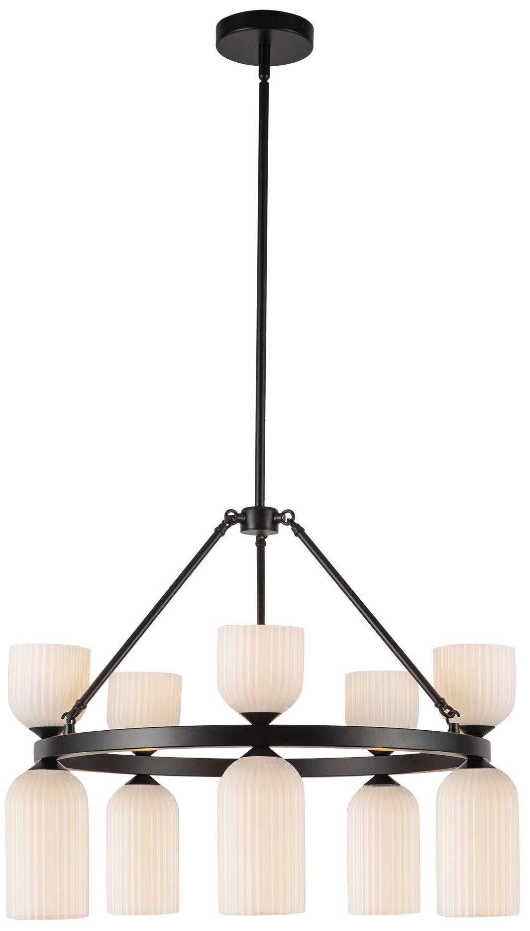 Image 2 Alora Mood Nelly E12 26-in Black/Glossy Ribbed Opal Glass Socket Chandelier more views