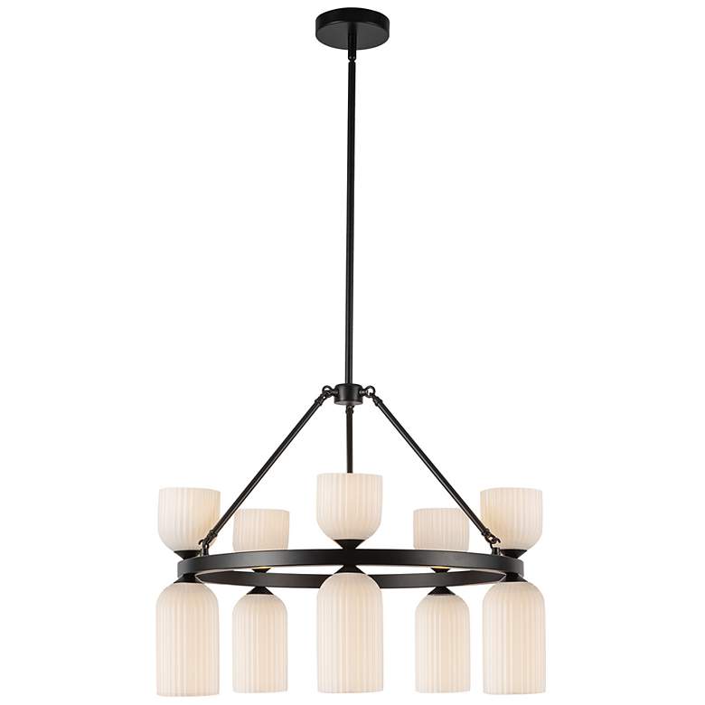 Image 2 Alora Mood Nelly E12 26-in Black/Glossy Ribbed Opal Glass Socket Chandelier more views