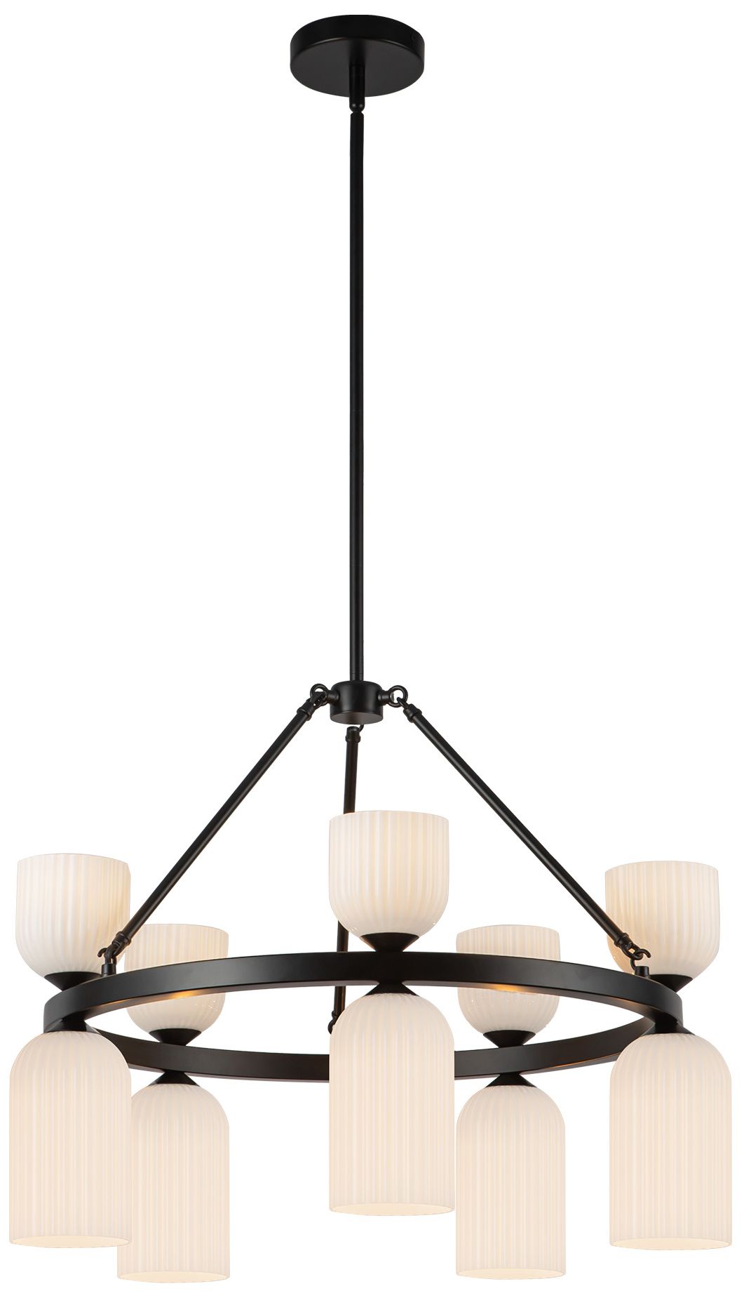 Image 3 Alora Mood Nelly E12 26-in Black/Glossy Ribbed Opal Glass Socket Chandelier more views