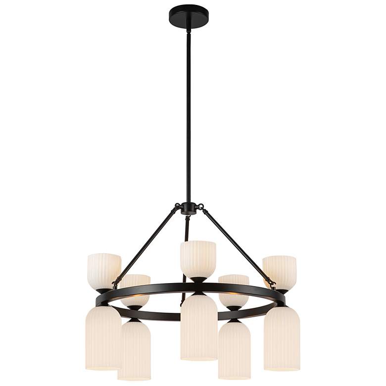 Image 3 Alora Mood Nelly E12 26-in Black/Glossy Ribbed Opal Glass Socket Chandelier more views