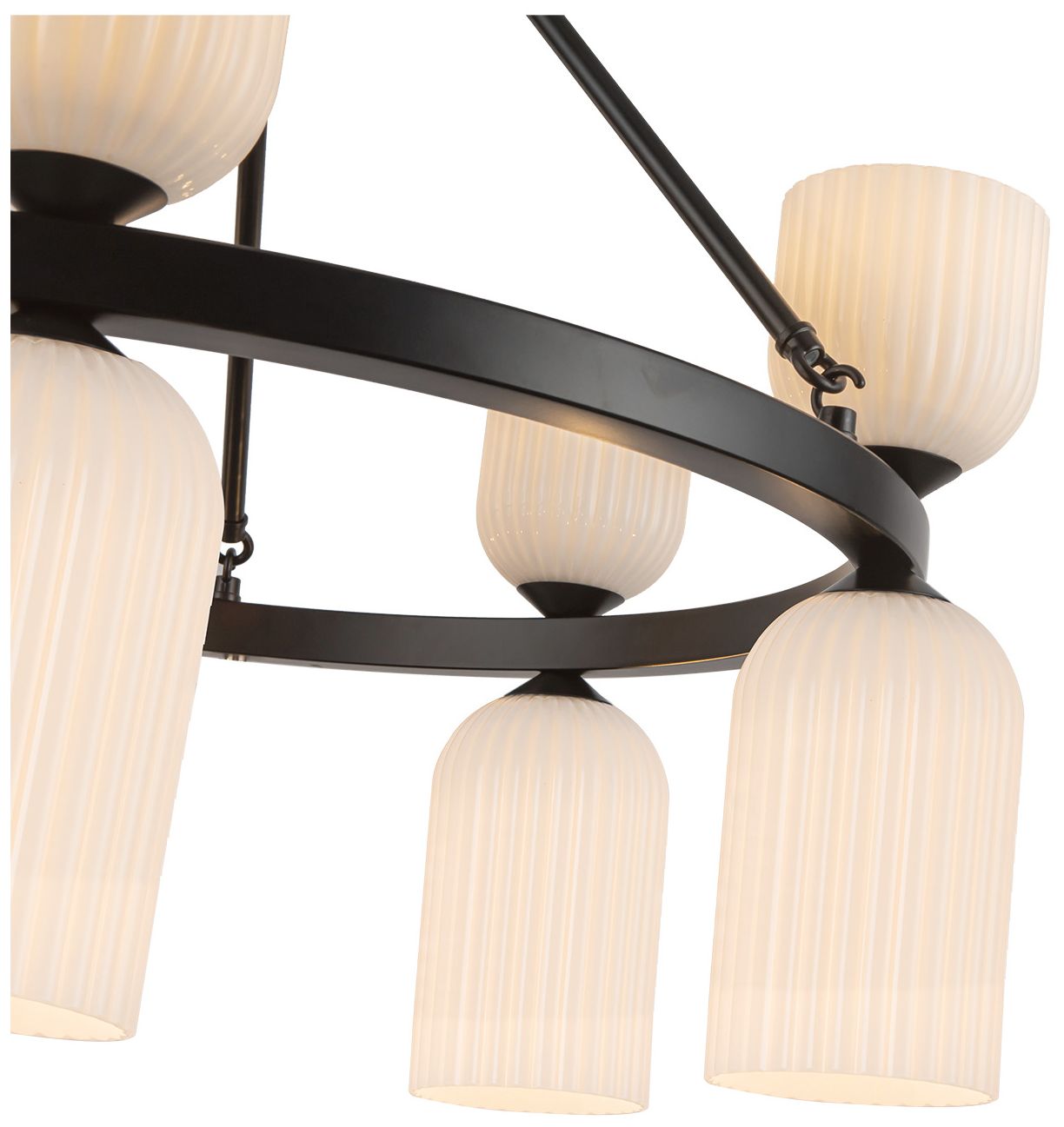 Image 4 Alora Mood Nelly E12 26-in Black/Glossy Ribbed Opal Glass Socket Chandelier more views