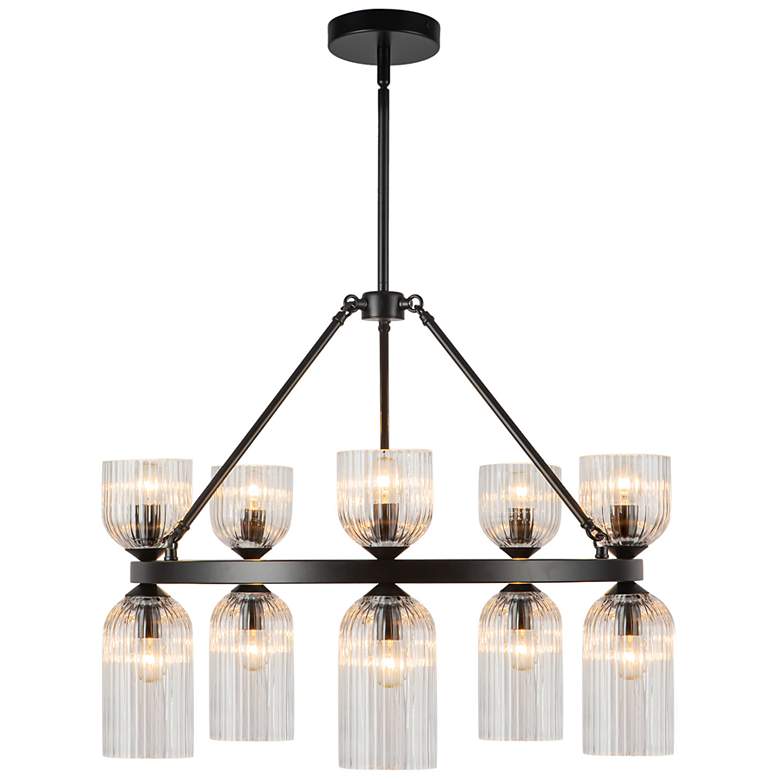 Image 1 Alora Mood Nelly E12 26-in Matte Black/Clear Ribbed Glass Socket Chandelier