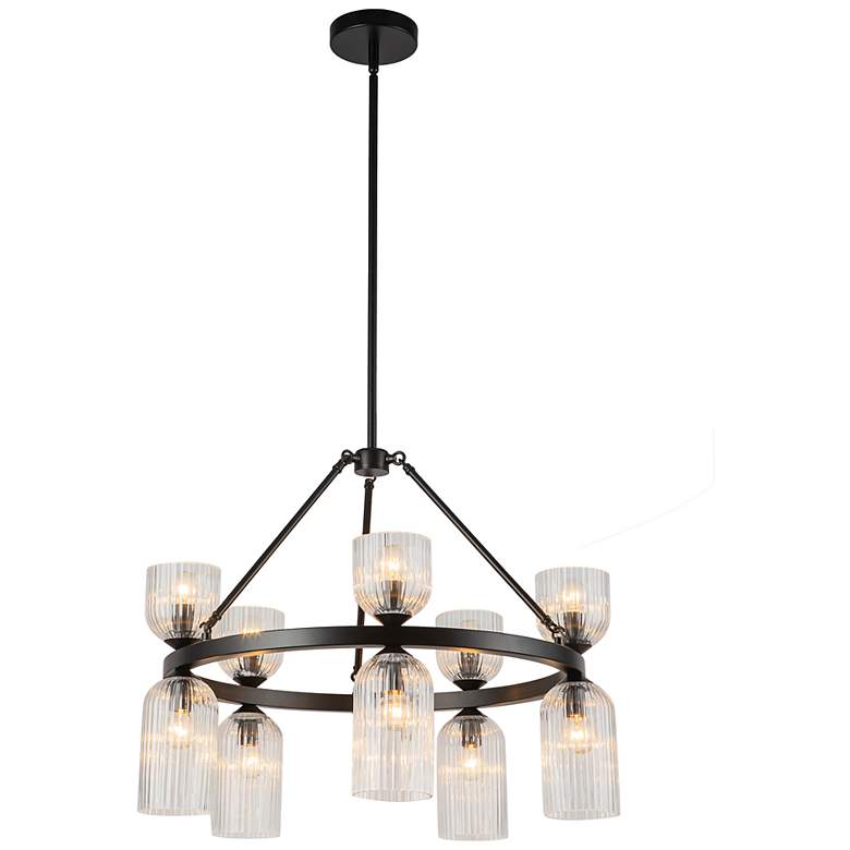 Image 3 Alora Mood Nelly E12 26-in Matte Black/Clear Ribbed Glass Socket Chandelier more views