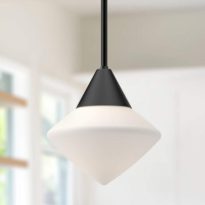 Image 1 Alora Mood Nora E26 8-in Matte Black/Opal Matte Glass Pendant