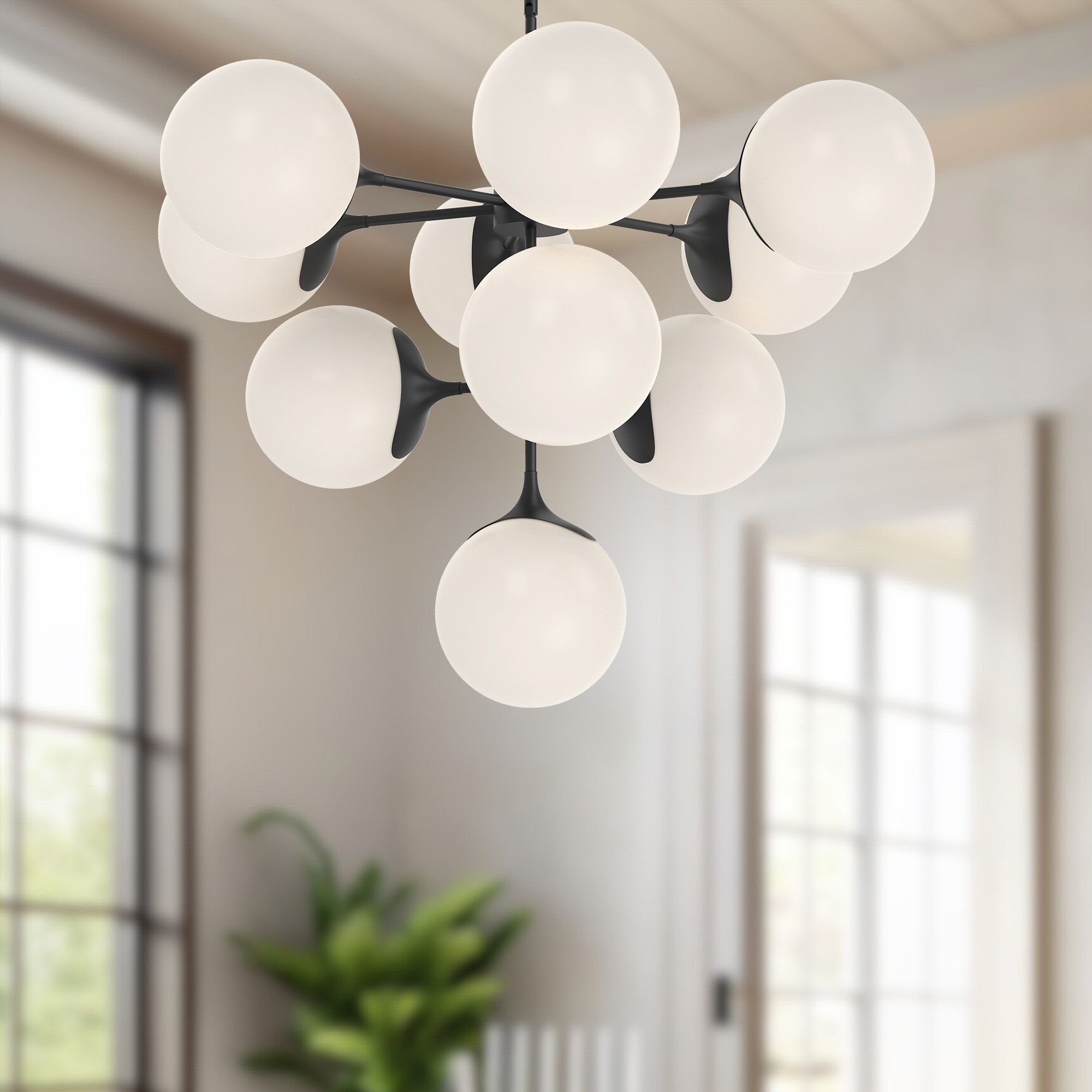 Alora Mood Nouveau E26 35-in Black/Opal Matte Glass 10 Lights Chandeliers