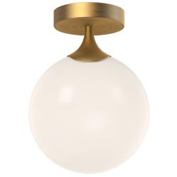 Alora Mood Nouveau E26 8-in Aged Gold/Opal Matte Glass Flush Mount