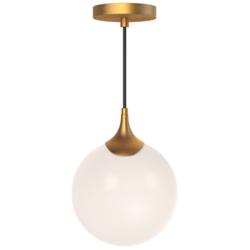 Alora Mood Nouveau E26 8-in Aged Gold/Opal Matte Glass Pendant