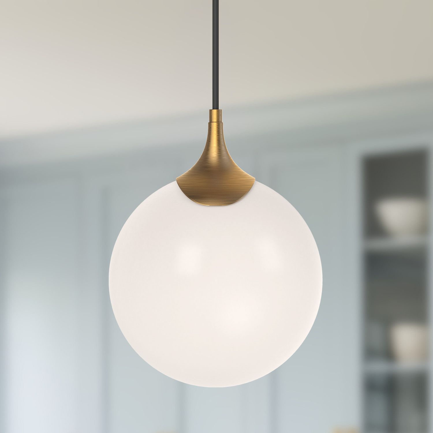 Alora Mood Nouveau E26 8-in Aged Gold/Opal Matte Glass Pendant