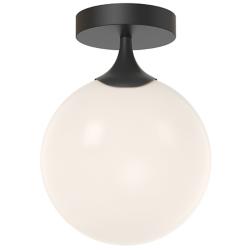 Alora Mood Nouveau E26 8-in Matte Black/Opal Matte Glass Flush Mount