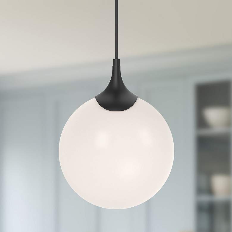 Image 1 Alora Mood Nouveau E26 8-in Matte Black/Opal Matte Glass Pendant