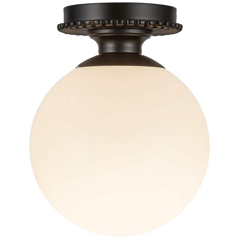 Image 1 Alora Mood Otis E26 8-in Matte Black/Glossy Opal Glass Semi-Flush Mount