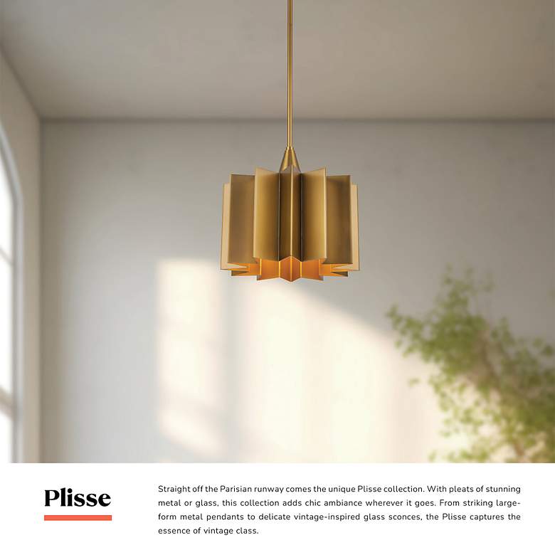 Image 7 Alora Mood Plisse E26 12-in Aged Gold Pendant more views