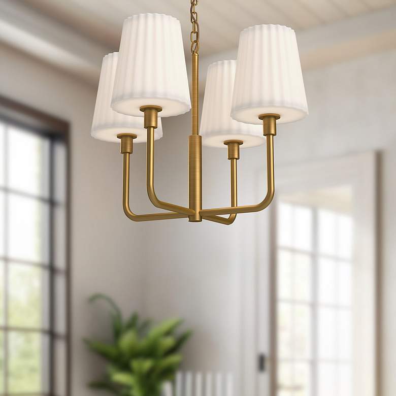Image 1 Alora Mood Plisse E26 23-in Aged Gold/Opal Matte Glass 4 Lights Chandeliers